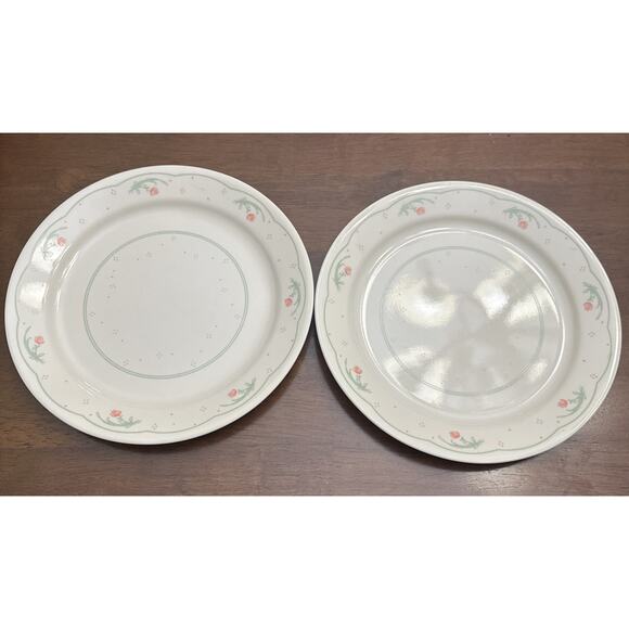 Set of 2 ~ (Corning) Corelle Calico Rose ~ 10.25" Dinner Plates - Picture 1 of 7